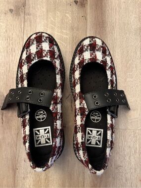 T.U.K Red & White Plaid Mary Janes with Black Buckle Strap